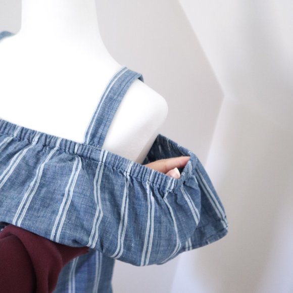 J. Crew Factory Striped Chambray Off Shoulder Dress XXS - Picture 3 of 3
